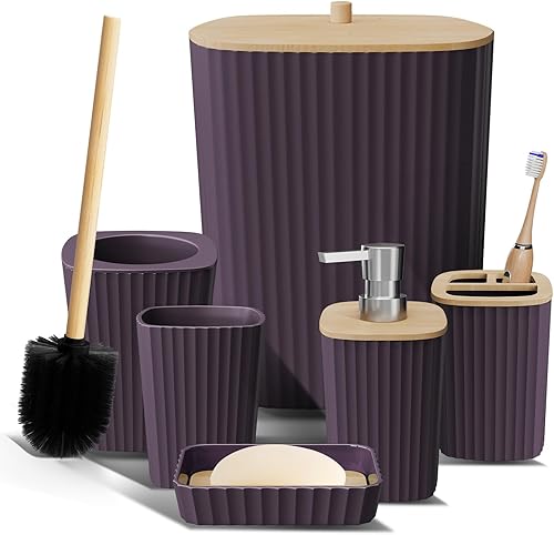 Miniatura 9 de Clara Clark Juego de Baño - Juego de Accesorios de Baño Verde Salvia, Juego de Accesorios de Baño de 6 Piezas, Juegos de Baño con Cepillo de Verde