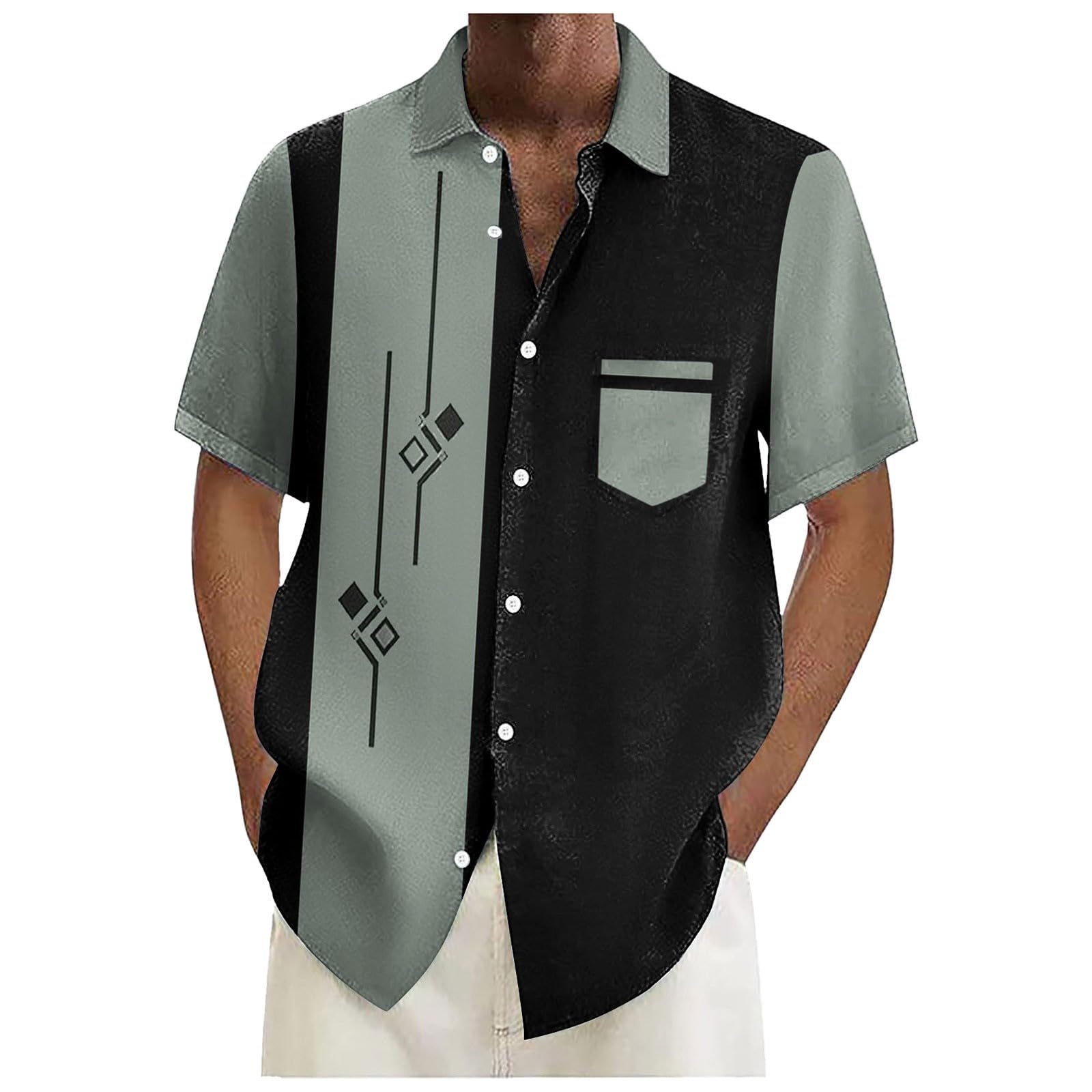Camicia vintage uomo maniche corte anni '50 casual contrasto bottoni estiva cubana hawaiana bowling