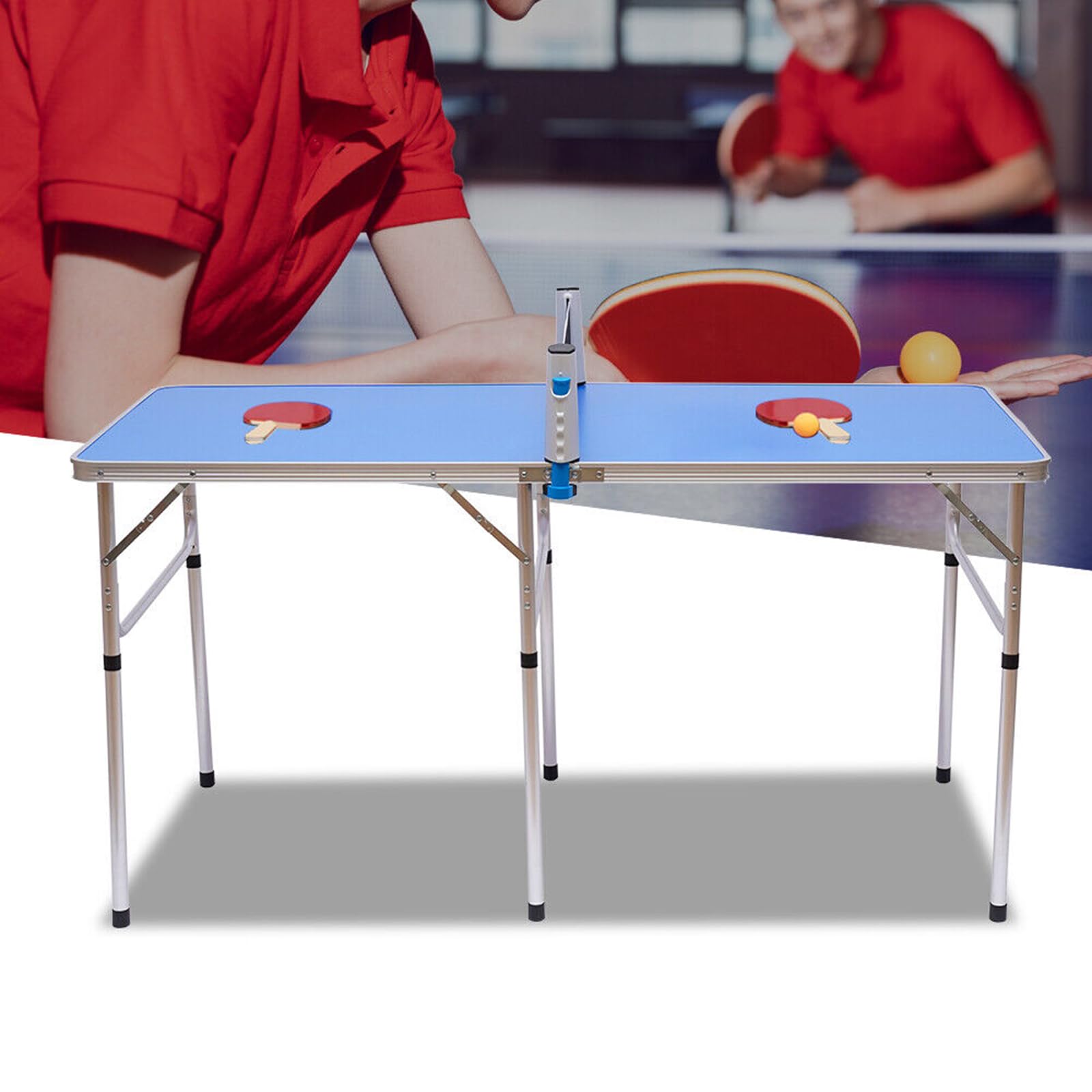 Klappbare Tischtennisplatte Indoor Mini Tischtennisplatte mit 2 Schlägern und 3 Bällen für Familienunterhaltung, Aktivitäten drinnen und draußen, Tischtennistraining 152 x 76 x 76cm