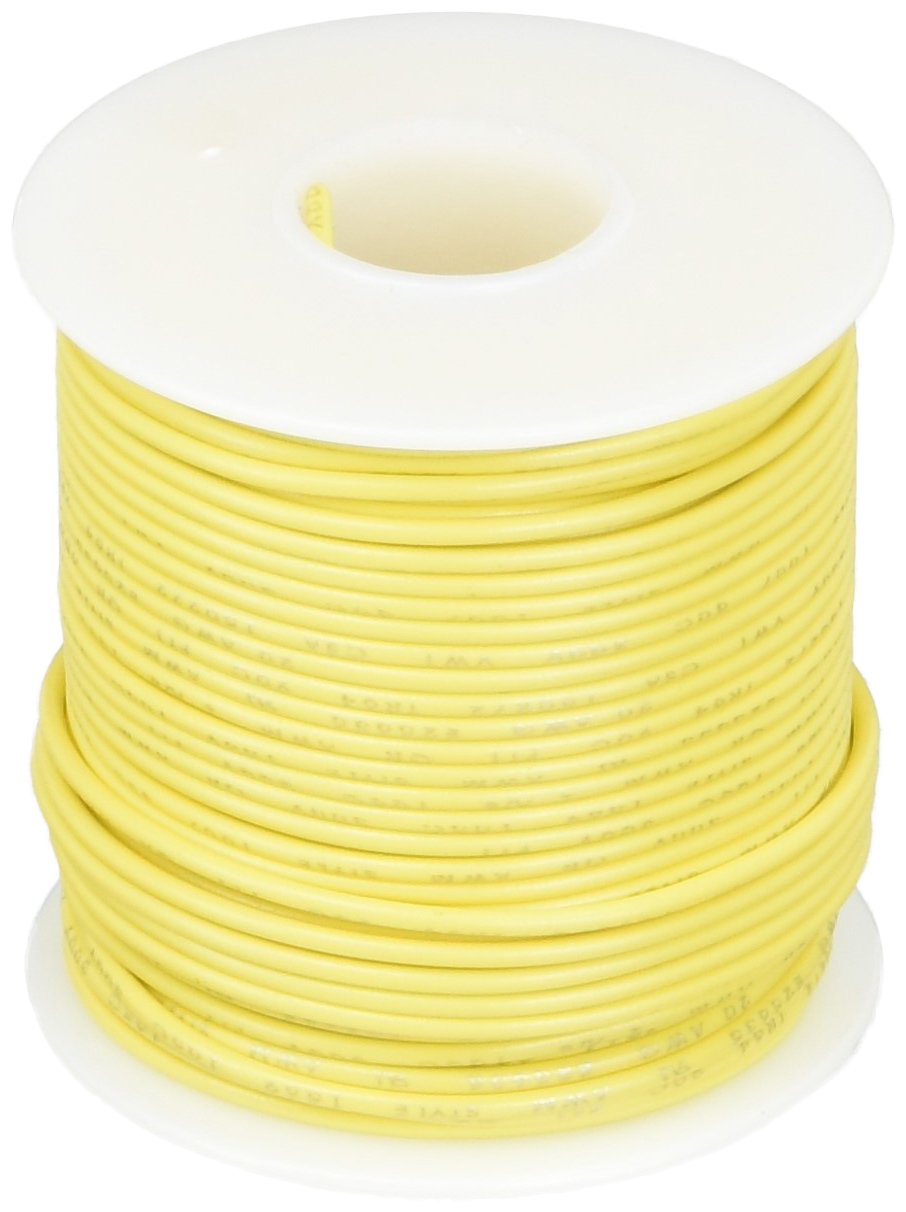 Remington Industries 20UL1007SLDYEL UL1007 20 AWG Gauge Solid Hook-Up Wire, 300V, 0.0320 Diameter, 100' Length, Yellow