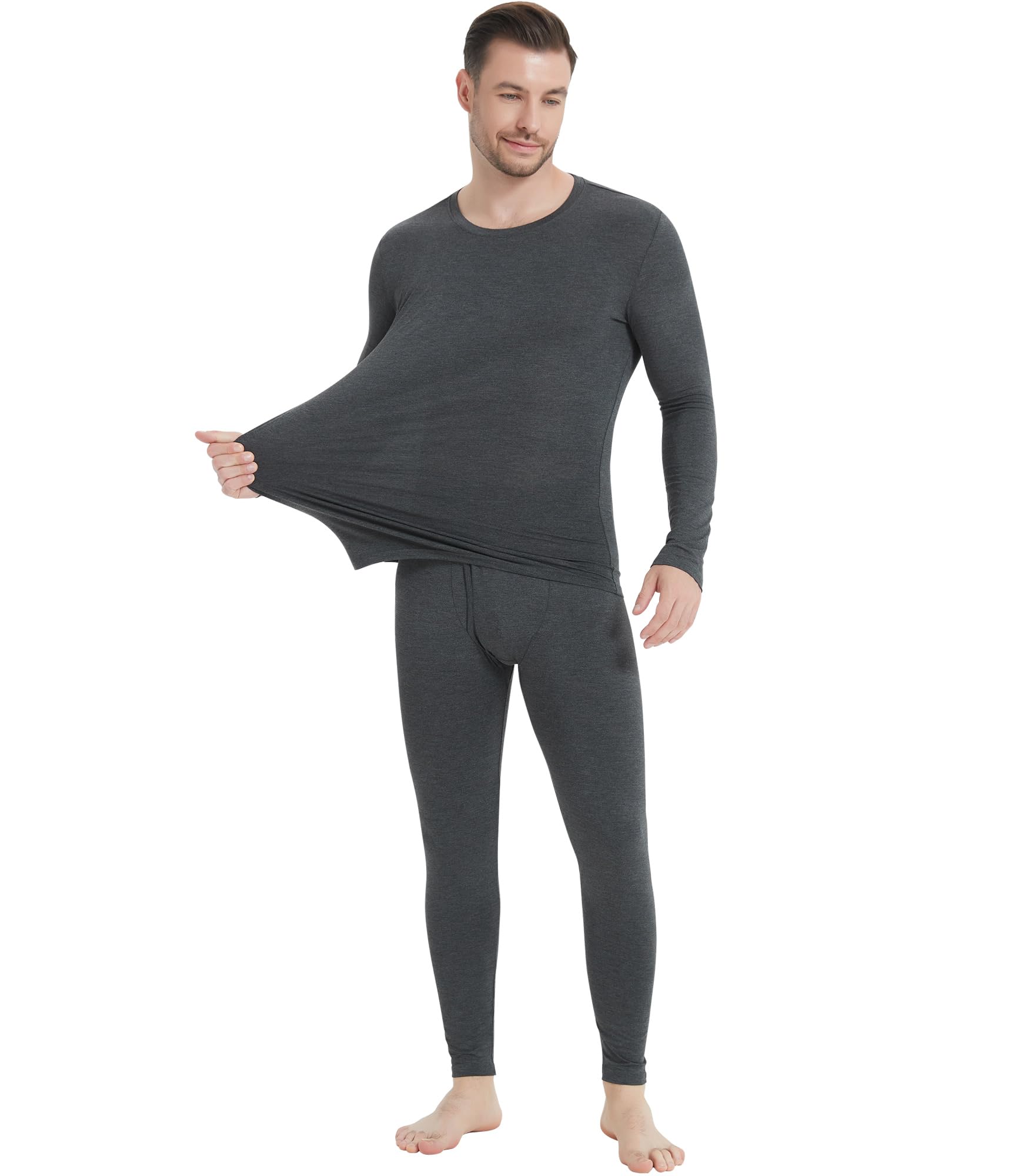 Men's Pajamas-Viscose Made from Bamboo,Long Sleeve Pjs Soft Pants Pajama Sets Stretchy Sleepwear with Pockets-image-9