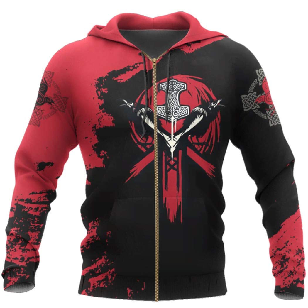 Viking Tattoo Hammer 3D Printed Hoodies,Men Harajuku Hooded Sweatshirt,Autumn Pullover Sudadera Hombre Zip Hoodies 5XL