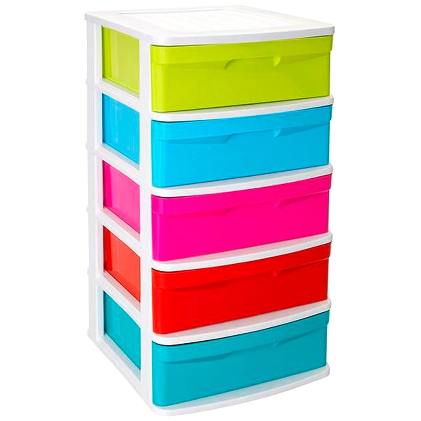 Acan Tradineur - Cajonera de plástico Sena, 5 cajones multicolor, torre de ordenación multiusos, almacenaje, escuela, hogar, fabricada en España (Blancolor, Cajones Color Aleatorio, 81 x 40 x 39 cm)