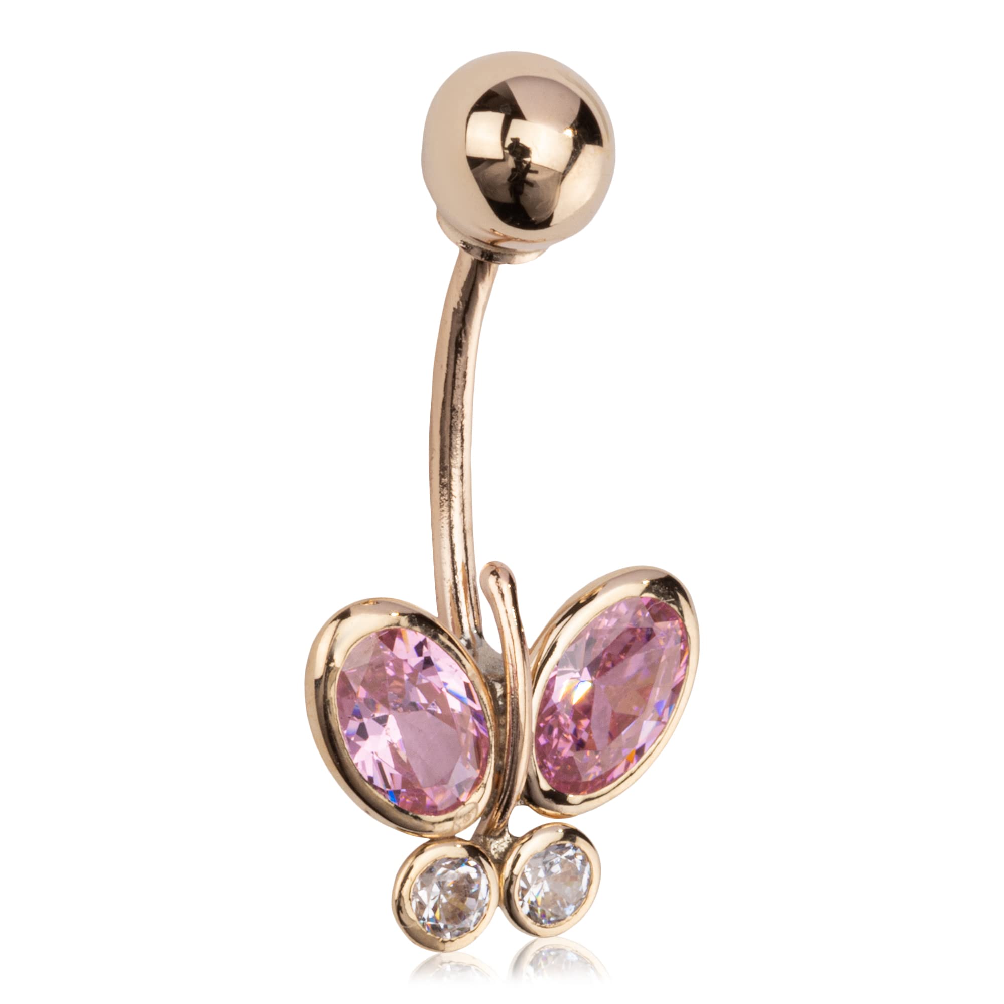 NKlaus Ombelico Piercing Farfalla 9,5mm 333 Oro Giallo 8 Carati Banana Zikonia Rosa 8290