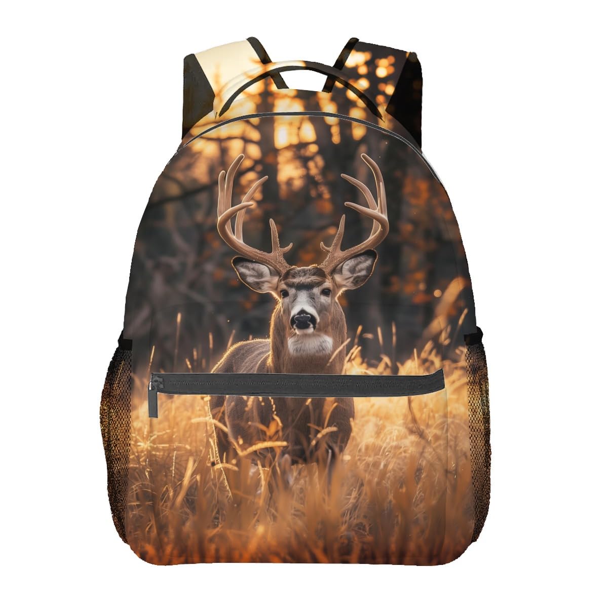 MIEPOS Cool Deer Backpack,Autumn Forest Polyester Backpacks,Lightweight Double Shoulder Back Pack for Kids Teens,Nature Retro Bookbag,School Bag Gifts