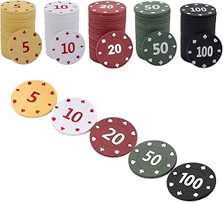 100 Stück Pokerchips, Jetons Chips, Casino Chips, Poker Chips mit Nennwerten, Partyzubehör für Spieleabende, Poker, Blackjack und Casinospiele
