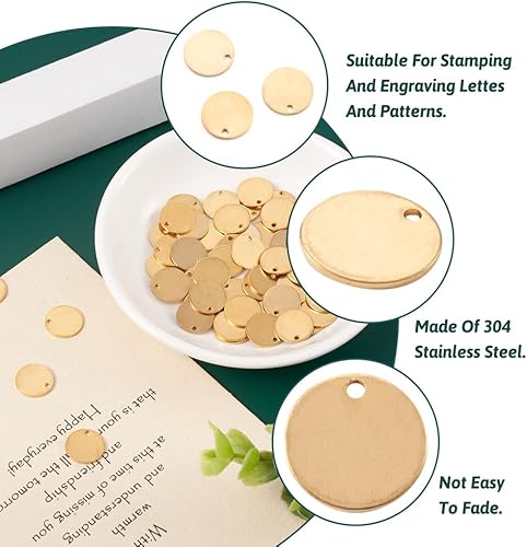 Vista 62 de Pandahall - 60 unidades de etiquetas colgantes de acero inoxidable redondo plano de 3/5 a 1-1/5 pulgadas para fabricación de joyas