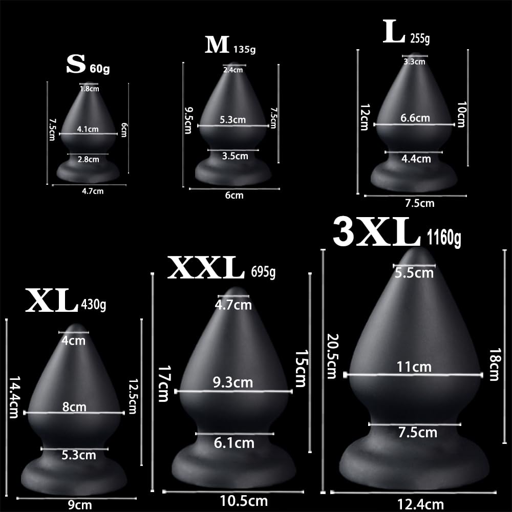 Kuaecr Super Weiches Silikon Groß Analdildos Analplug Butt Plug mit Saugnapf, Analdilatator G-Punkt Prostata Massage Analspielzeug für Frauen Männer Anfänger Profis Anal Erotik Sex Toys (Schwarz 3XL)