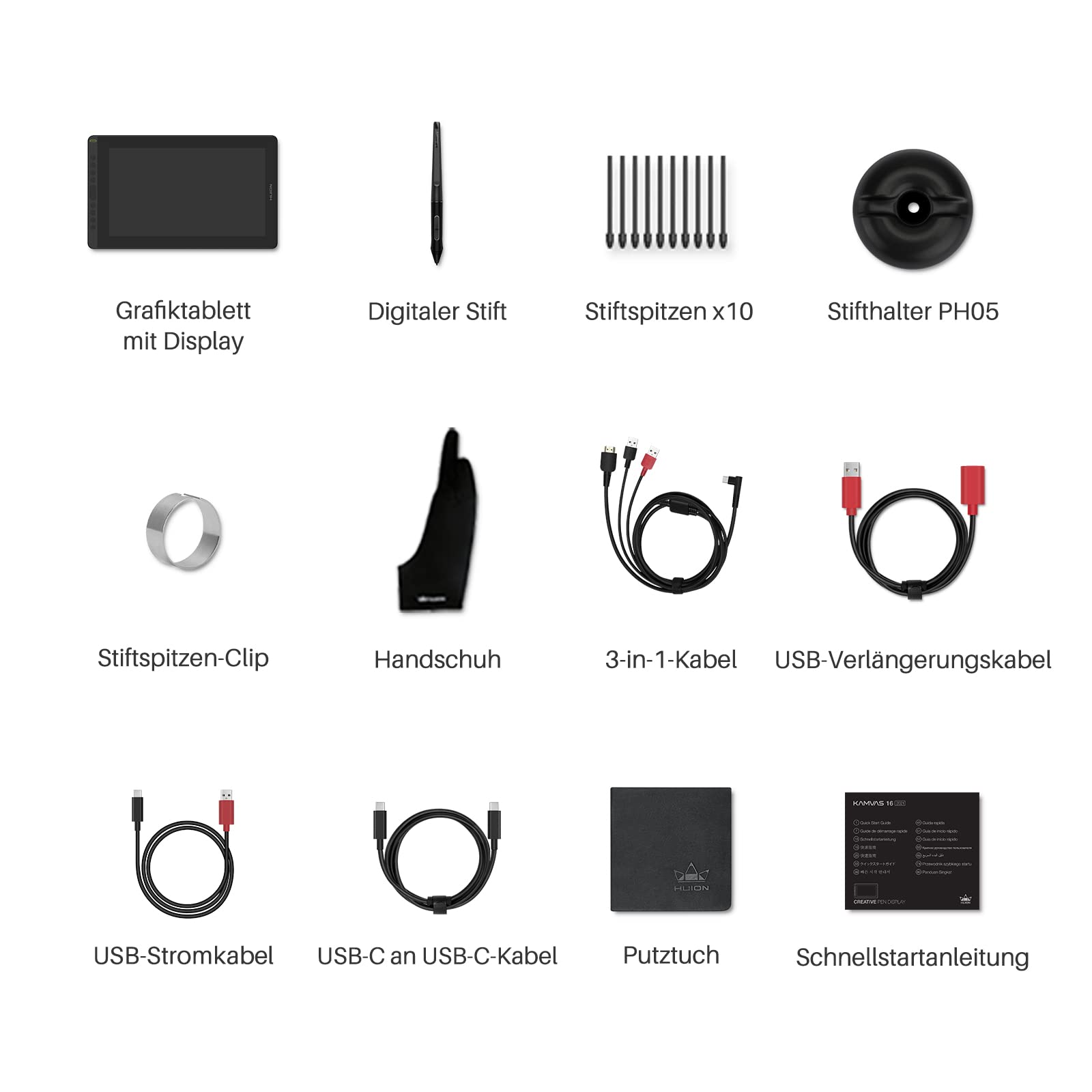 HUION Kamvas 16 Grafiktablett mit Display,15,6-Zoll Volllaminatbildschirm Pen Display, 10 programmierbare Drucktasten, 8192 Stufen Batterieloser Stift, unterstützt die Konnektivität mit Android