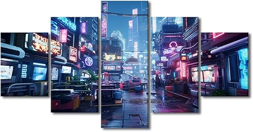 Miniatura 68 de Lienzo decorativo moderno para pared, pintura artística Cyberpunk, impresión de 5 paneles, decoración de lienzo para sala de estar para dormitorio