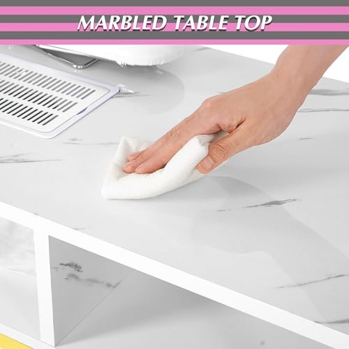 Miniatura 3 de Artist hand Mesa de manicura, escritorio de uñas, colector de polvo eléctrico, estación de uñas, mesa de mármol granulado, estación de trabajo de