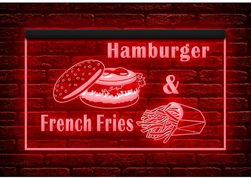 Miniatura 7 de 110142 Hamburger French Fries Fast Food Cafe Bar Shop Store - Letrero de neón con luz LED (12 x 8 pulgadas, amarillo)