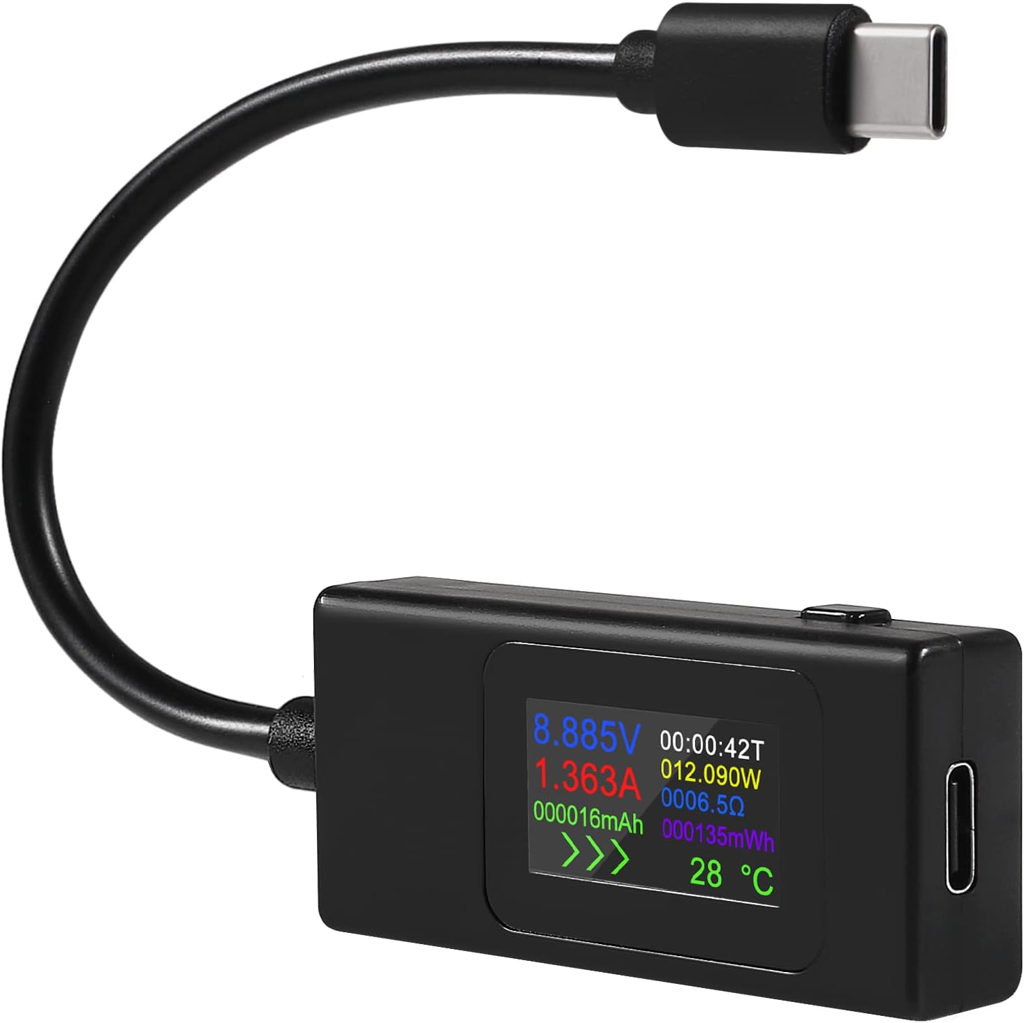 Type-C USB-C Tester Current Meter 4-30V 5V 12V 24V 0-6.5A 120W Power Meter Multimeter Ammeter Type C USB Charger Tester Color Display Capacity Fast Charge Converter (Type-C Black)