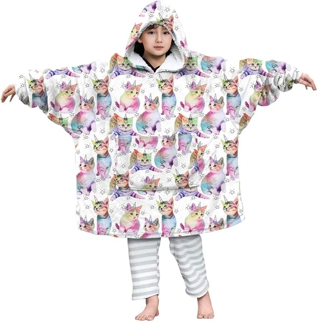 uideazone Kids Hoodie Sweatshirt Oversized Blanket Girls Boys Hoodie Blanket Super Soft Warm Comfortable Giant Hoody for Teens Jumper Sweater with Large Front Pocket