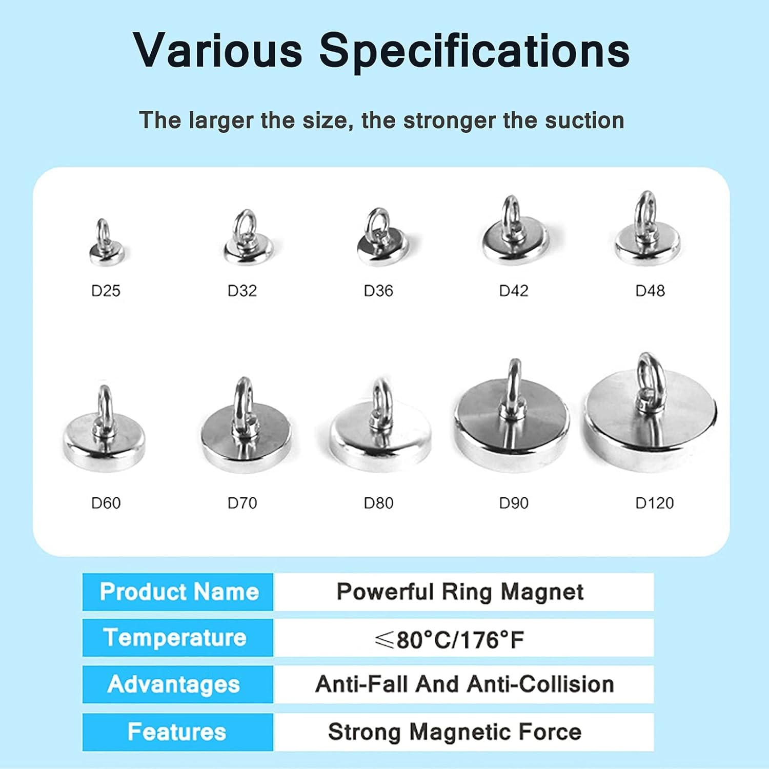 Aimants De Pêche en Néodyme Puissants, Plusieurs Spécifications Optionnelles, Force De Traction Maximale De 1050 LB pour La Chasse Au Trésor sous-Marine, La Récupération De S, D90