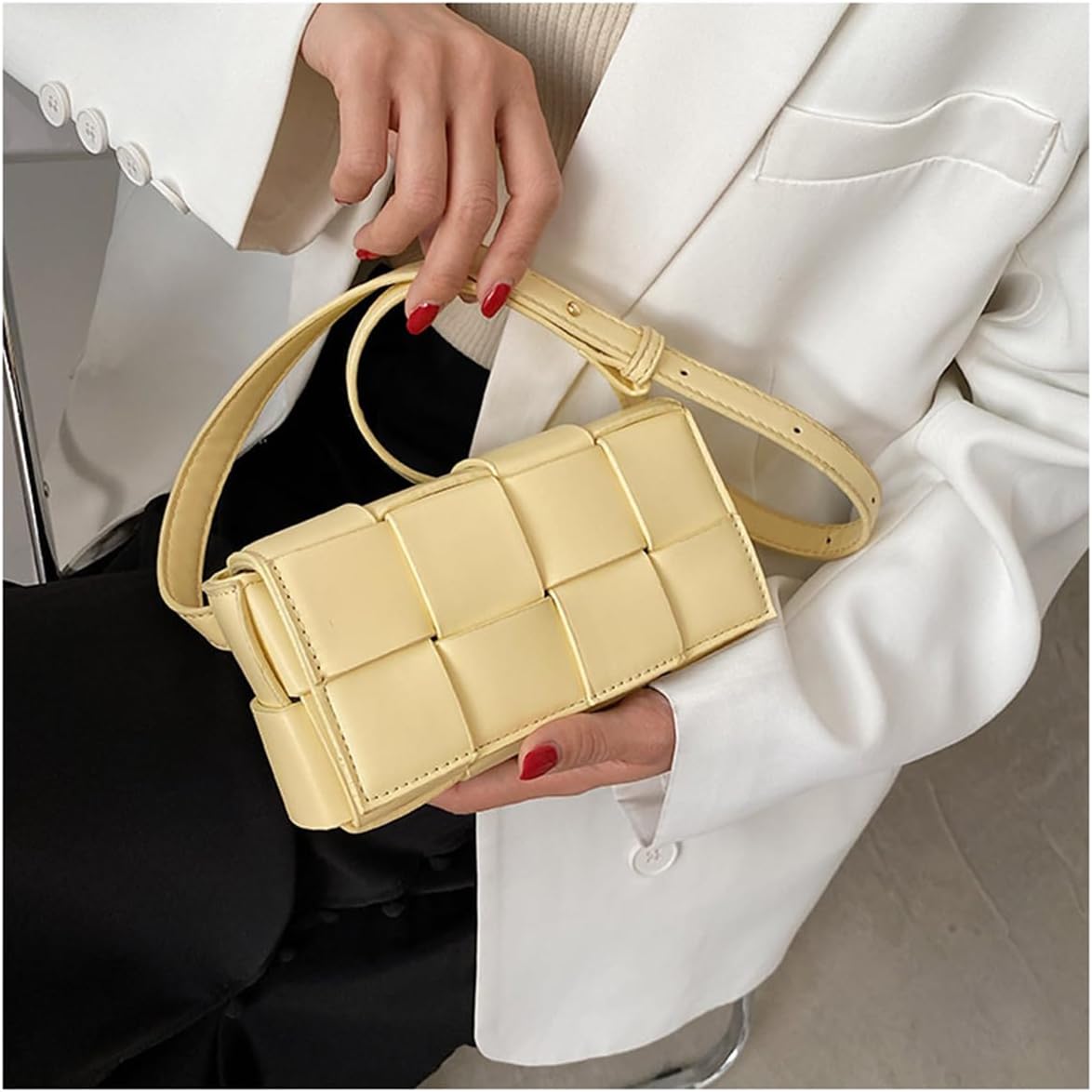 Waist Bags with Convertible Crossbody Shoulder Bag for Women, Fanny Pack Woven Cassette-Style Handbag Purse (Yellow)