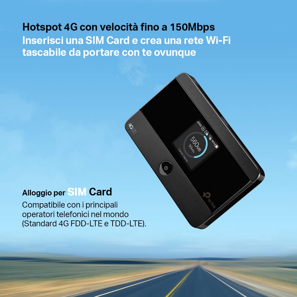 TP-Link M7350 Saponetta WiFi Portatile 4G LTE Cat4, Visualizzazione Sullo Schermo, Router WiFi con SIM, Router 4G, Modem 4G, Batteria Ricaricabile 2000mAh, Facile da Usare