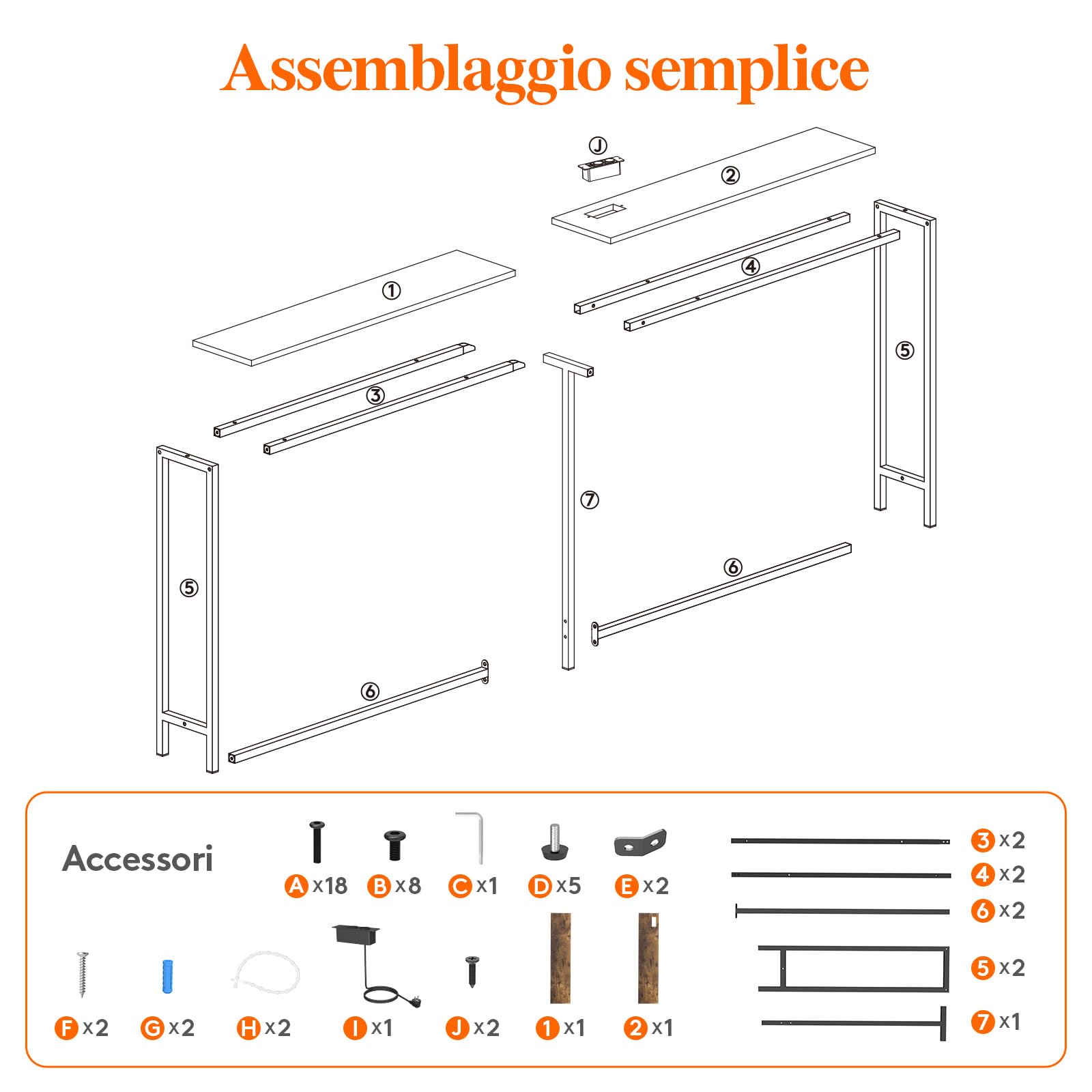 Lifewit Consolle Stretta 180cm con 2 Prese e Porta USB per il Soggiorno, Tavolo da Ingresso Industriale, Ingresso del Corridoio, Corridoio Dell'ufficio, Dietro il Divano, 180x20x80cm, Marrone Rustico