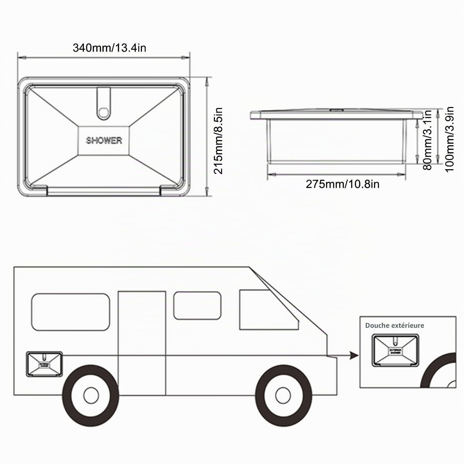Tissting Kit de Douche Extérieure Camping Car avec Pommeau et Tuyau de 1,5 M - Douche Extérieure en Acier Inoxydable et ABS pour Camping Car et Bateau 34 cm/13,4 po Facile à Installer