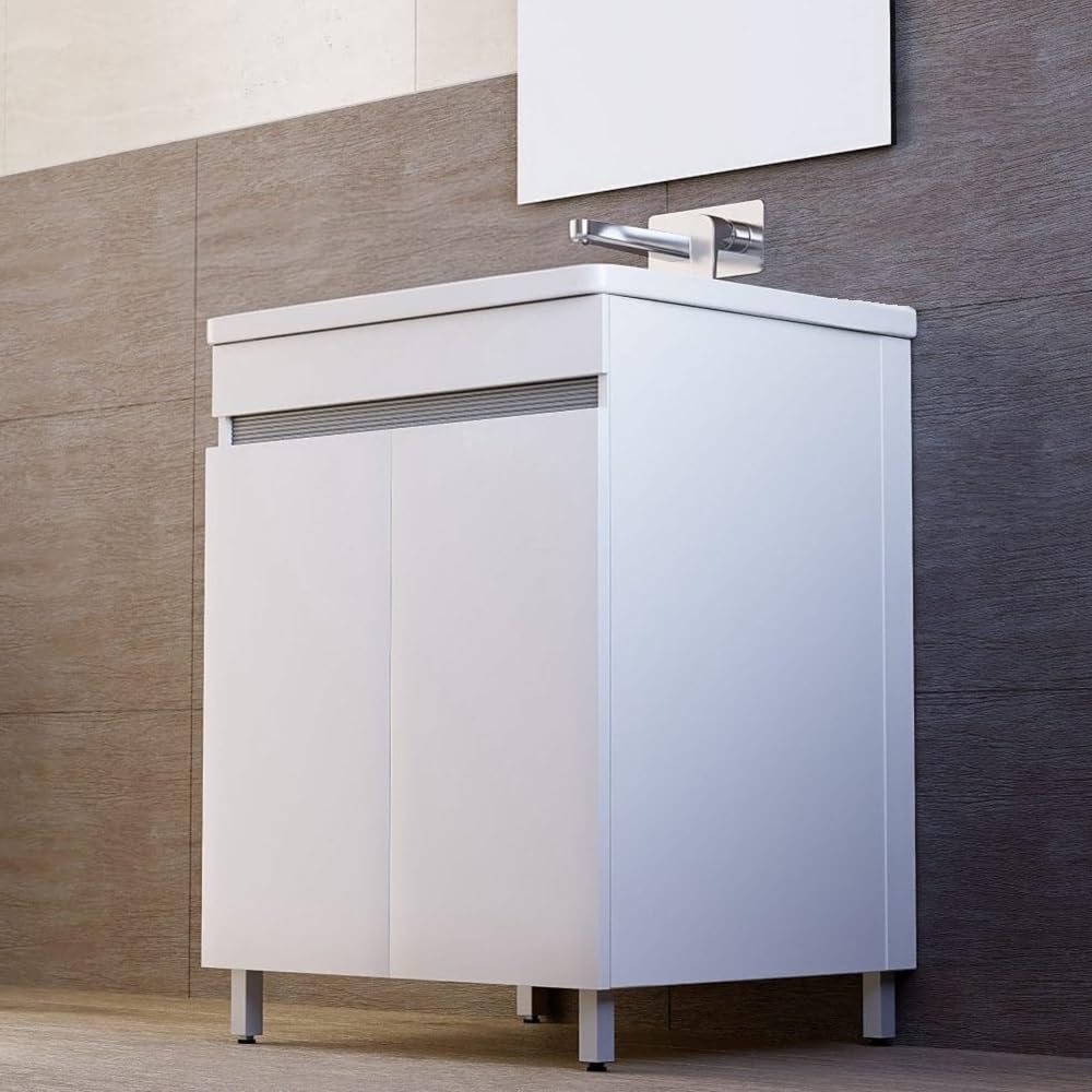 MarinelliGroup MOBILE lavatoio in ALLUMINIO con vasca in CERAMICA 63 X 51 X 86 con foro troppo pieno ALMA