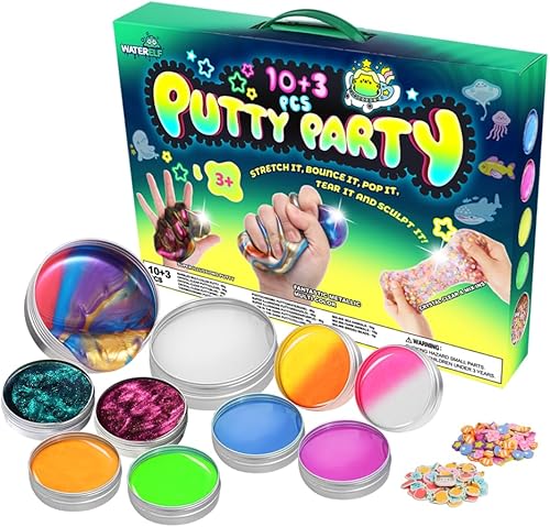 WATERELF Kit de masilla de masilla de 10 piezas para niños, juguetes sensoriales de terapia artística para niños, niñas y adultos, alivio del