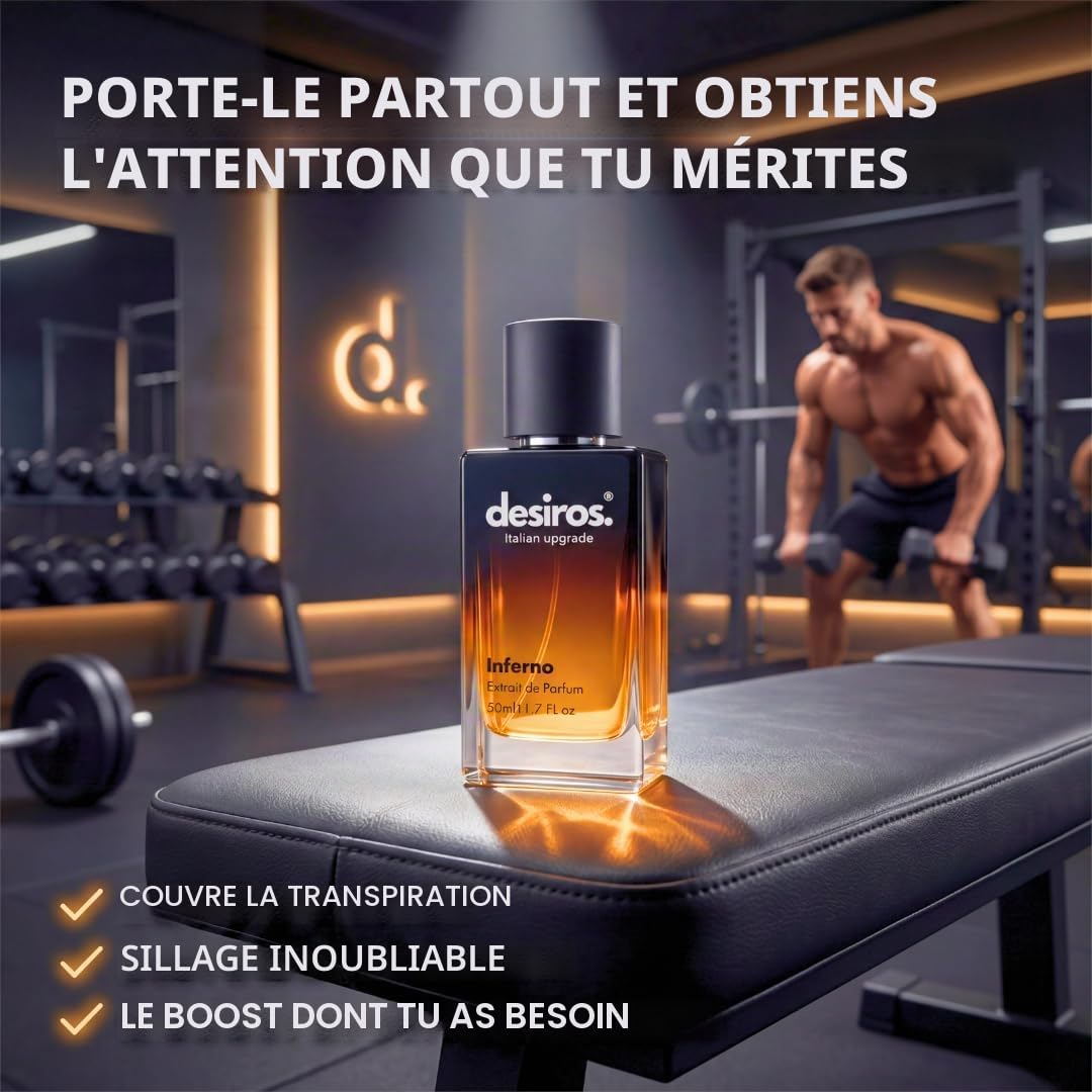 Desiros. Italian Upgrade Desiros Inferno – Extrait de Parfum Homme Sensuel à Longue Durée | Élégance Italienne et Attraction Irrésistible | Notes Agrumates, Fraises et Bois | Concentration 25% d'Huile