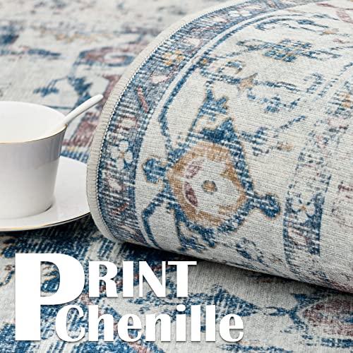 TOPICK Machine Washable Runner Rug 60x300cm Indoor Hallway Navy Blue Vintage Rug Foldable Lightweight Thin Non Slip Carpet Bathroom Kitchen Living Room Bedroom - Image 3