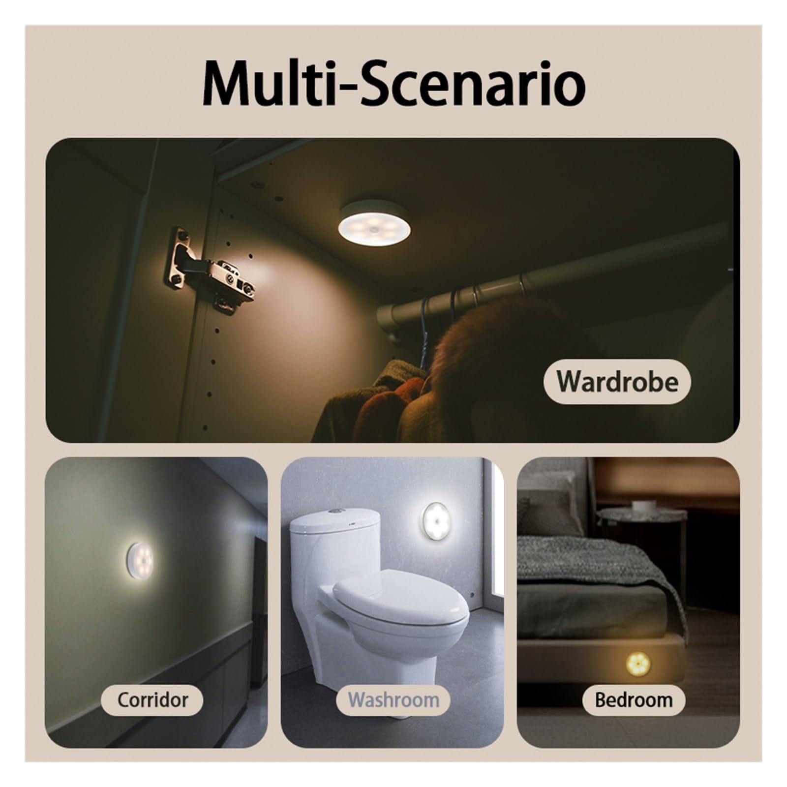 Luces Bajo Armario Luces LED Nocturnas Con Sensor De Movimiento PIR, Lámpara Noche Recargable Por USB For Dormitorio, Cocina, Armario, Luz Decorativa Inalámbrica(6500K Cold White,2 pcs)