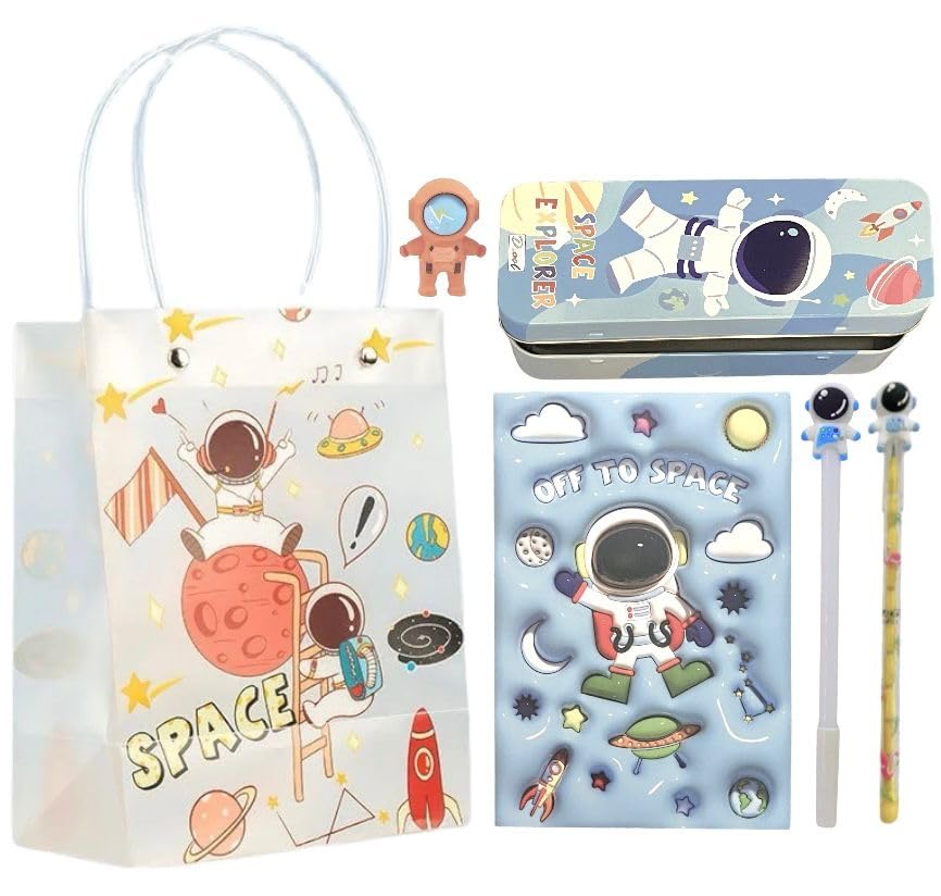 LE DELITE Space theme 6in1 return gift combo birthday party gift set I diary for kids boys/girls with pencil box,eraser, pen & pencil & gift bag (6 items)/ astronaut space explorer theme (space 6 in 1) (B0DG2YH7KJ) Amazon Price History, Amazon Price Tracker