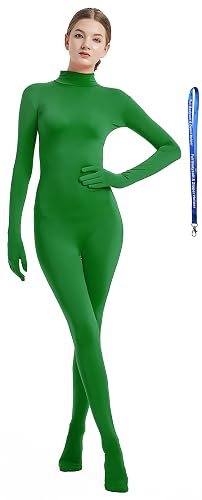 Full Bodysuit Include Zipper Helper Womens Costume Without Hood Spandex Zentai Unitard Body Suit - Large - Green