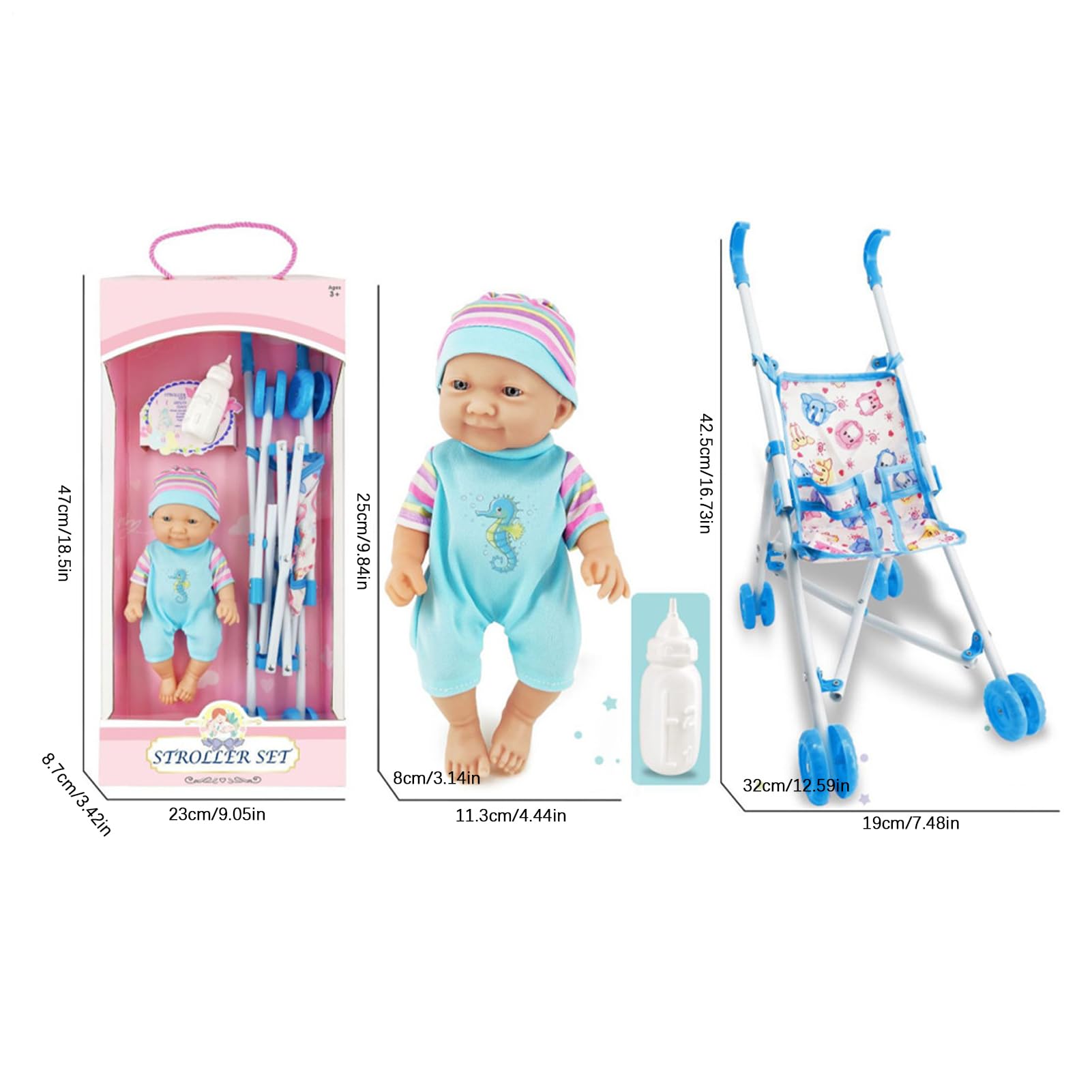 Modello leggero per passeggino per bambole - per carrozzina giocattolo | Passeggino pieghevole - Set di giocattoli per con capezzoli per bottiglia di per simulazione di neonato