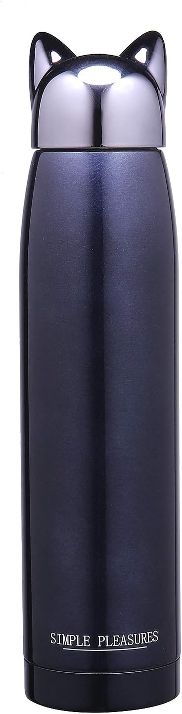 11 OZ Water Bottle Cat cap Stainless Steel Silicone sleeve BPA free by Simple Pleasures (Dark blue)