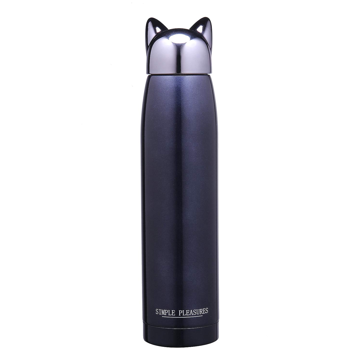 11 OZ Water Bottle Cat cap Stainless Steel Silicone sleeve BPA free by Simple Pleasures (Dark blue)