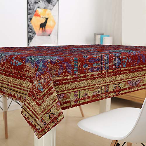 Fansu Waterproof Table Cloths, Bohemian Rectangle Washable Tablecloth Stain-Resistant Oil-Proof Outdoor Table Cover for Casual Kitchen Party Garden Dinning Decoration (Light Red Retro,140x180cm)