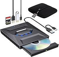 Vista 14 de ROOFULL Unidad externa de CD/DVD USB 3.0 y USB-C, ultrafina de 0.5 pulgadas, reproductor de CD y DVD de alta velocidad, grabador para computadora