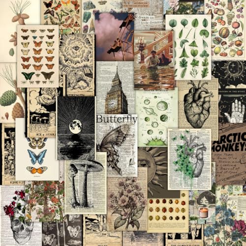 Image of CodersParadise Premium Vintage Aesthetic Wall Collage Kit - 54 Luxury 4x6 Inch Cardstock Art Prints with Adhesive Glue Dots for Elegant Room Decor