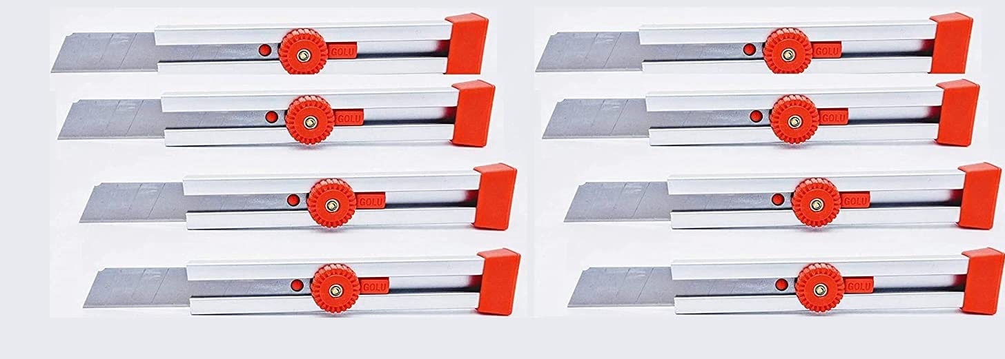 Definite Golu Heavy Duty Unbreakable Aluminum Metal Body Durable Cutter Blade 18 mm for Factory Home Office (Replaceable Blades) (Pack of 8 Cutters)