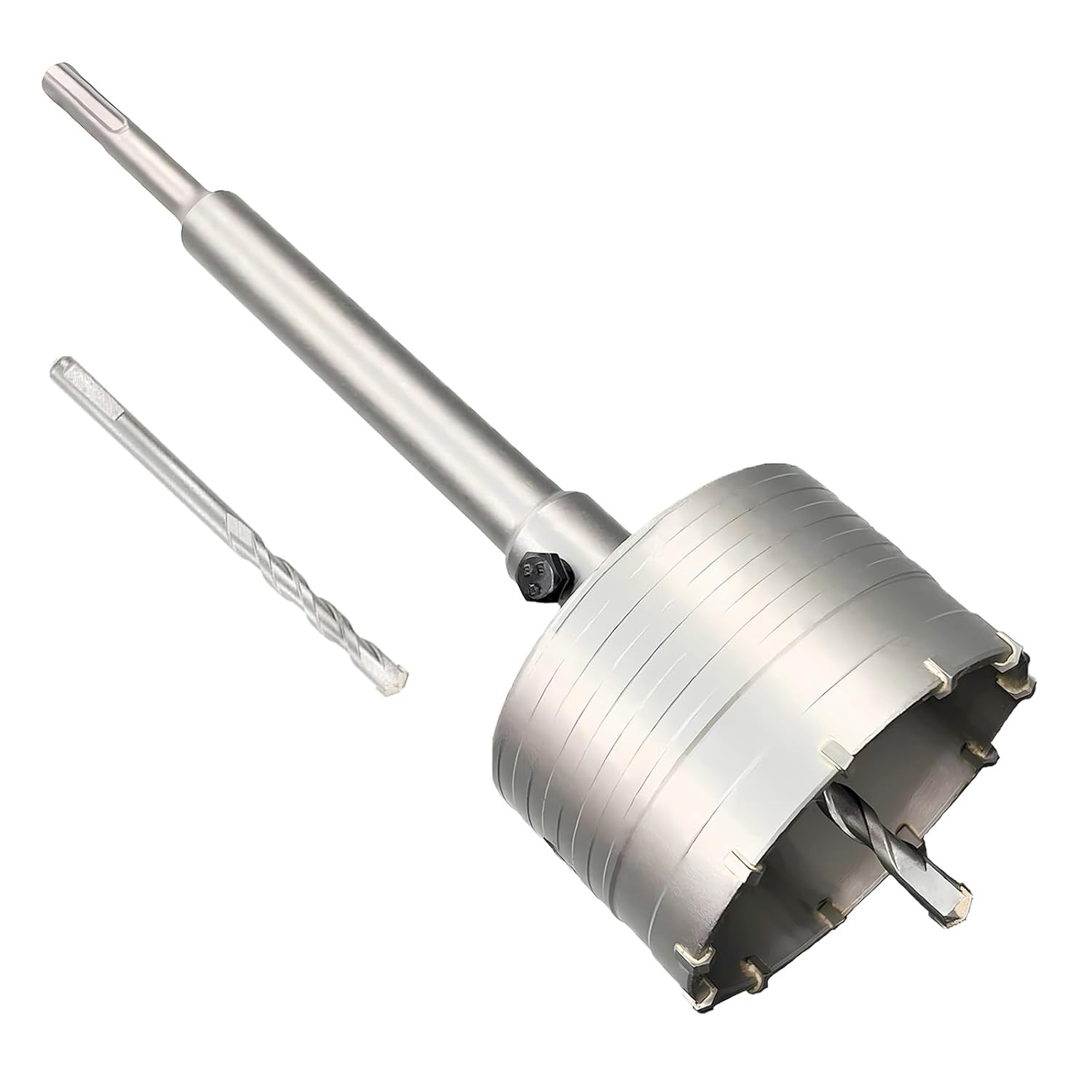 3-1/2" Concrete Hole Saw, 90mm Tungsten Steel Core Bit for Cinder Block, Brick, Rock, Plank Walls for Pipes or Mini Split Lines, with SDS Plus Shank and 2 Center Positioning Drill Bits.