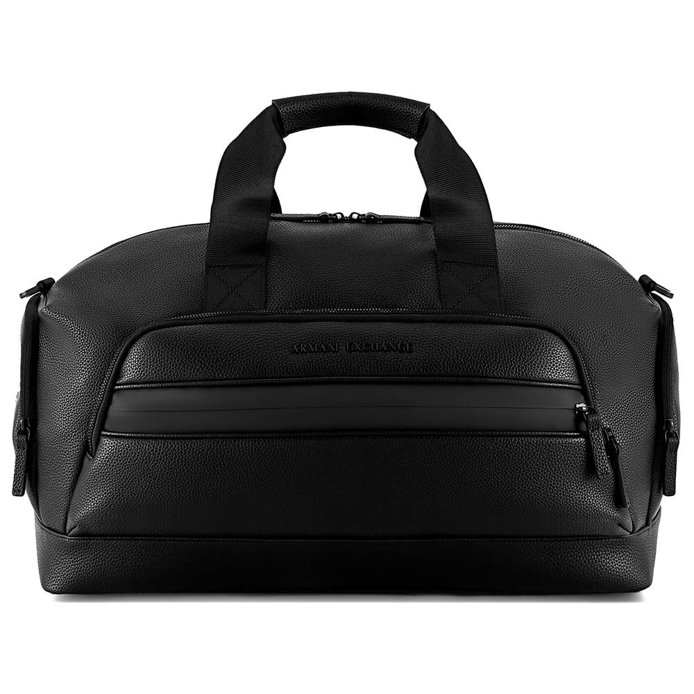 Armani Exchange Men Madrid, Sustainable, Embossed Logo Duffle Bag, Black, One Size