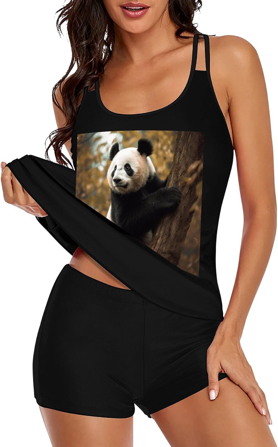 Animals on Tree Tankini Swimsuits for Women Tummy Control Two Piece Bathing Suits Swim Tops with Boy Shorts