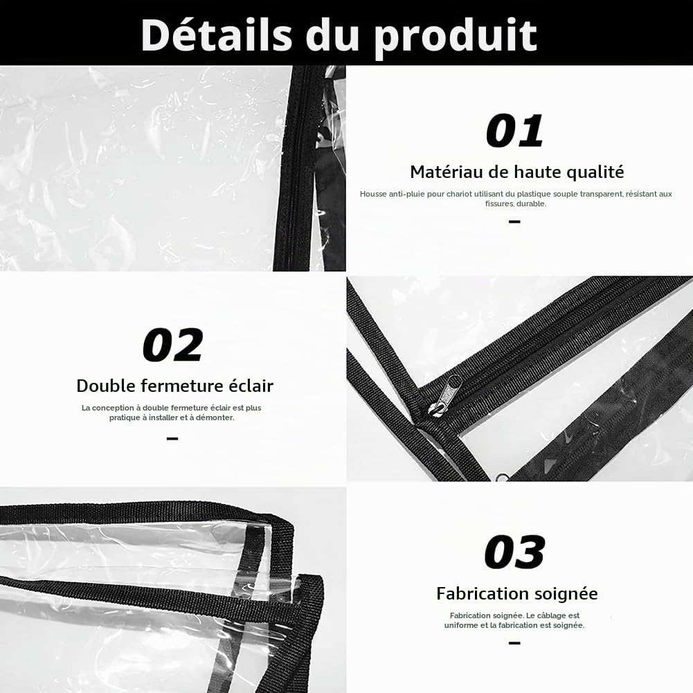 RANRAO Housse de Pluie Transparente, Housse de Pluie Pliable Universelle pour Chariot, Housse Résistante à l'eau Auvent résistant aux UV pour Chariot de Camping, Poussette, Chariot de Jardin