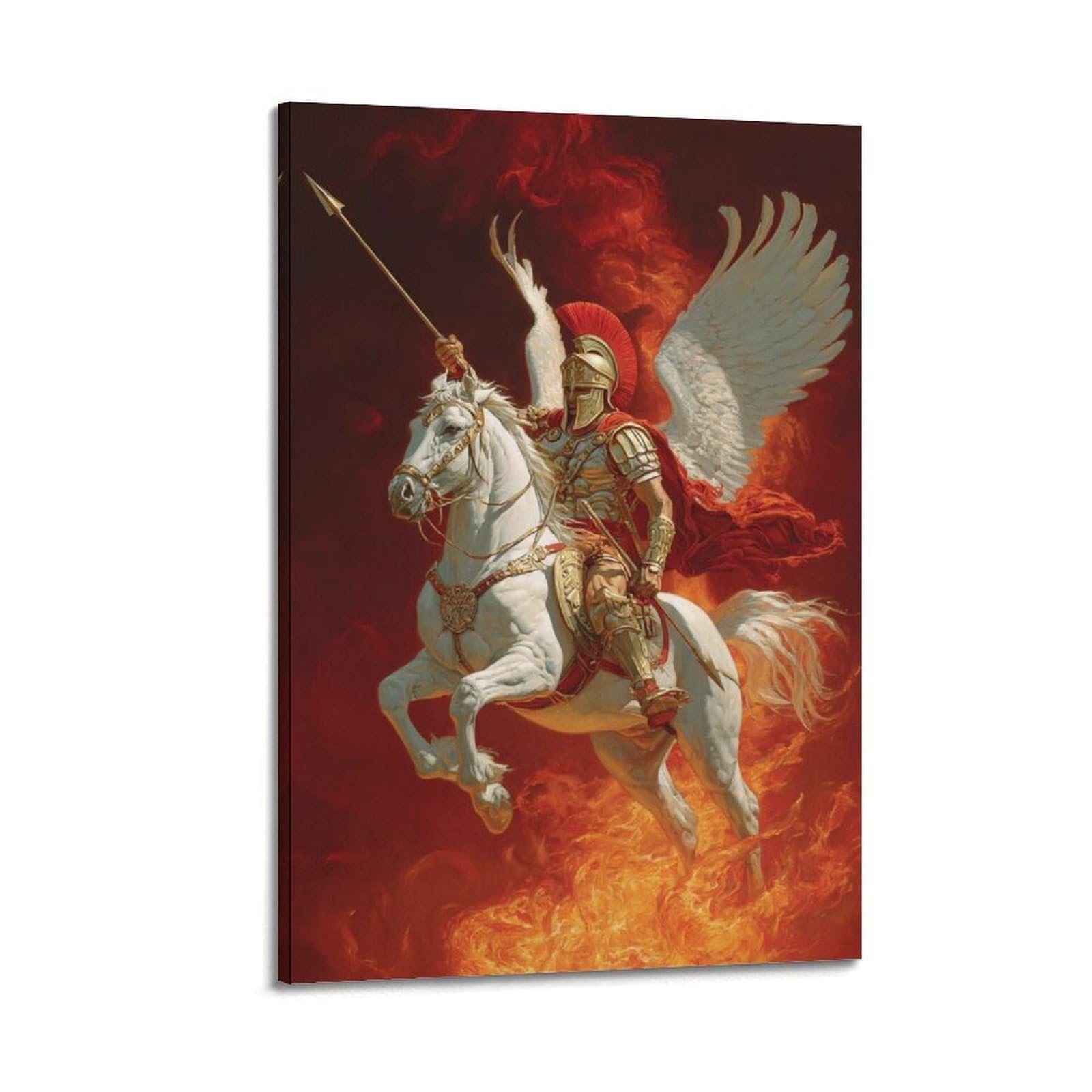 XKUGA Spartan Warrior Winged Greek Poster Cavalry Spear Fire Modern Decorative Canvas Prints - Ideal Wall Art for Family, Man Cave, Game Room, Boys & Girls Bedroom 20x30inch(50x75cm)