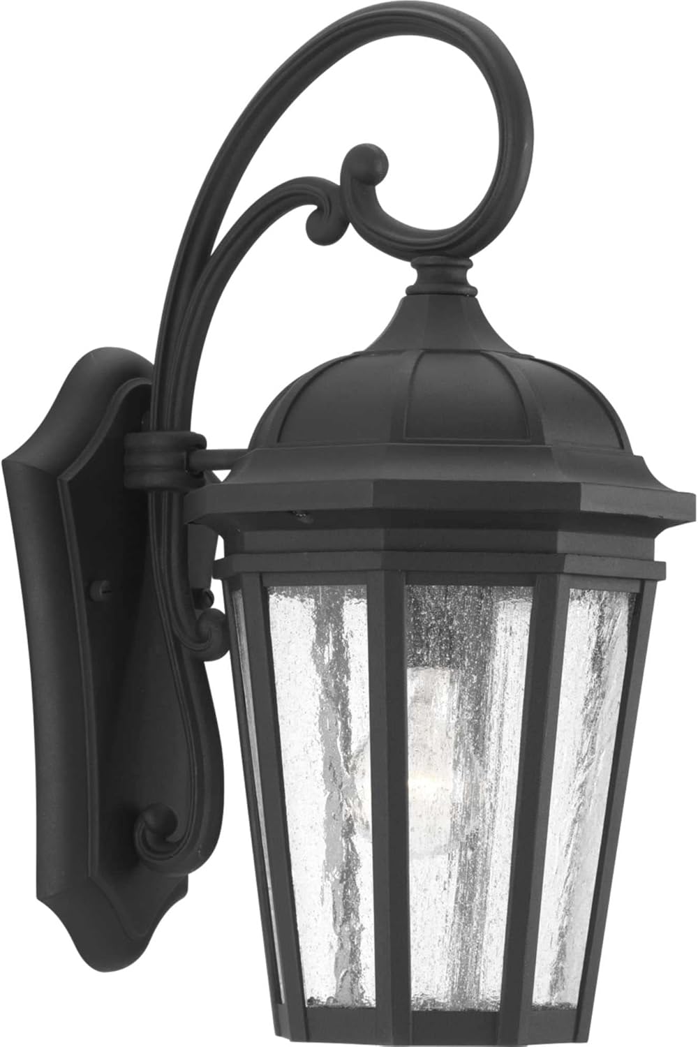 Progress Lighting Verdae Collection 1-Light Clear Seeded Glass New Traditional Outdoor Medium Wall Lantern Light Textured Black