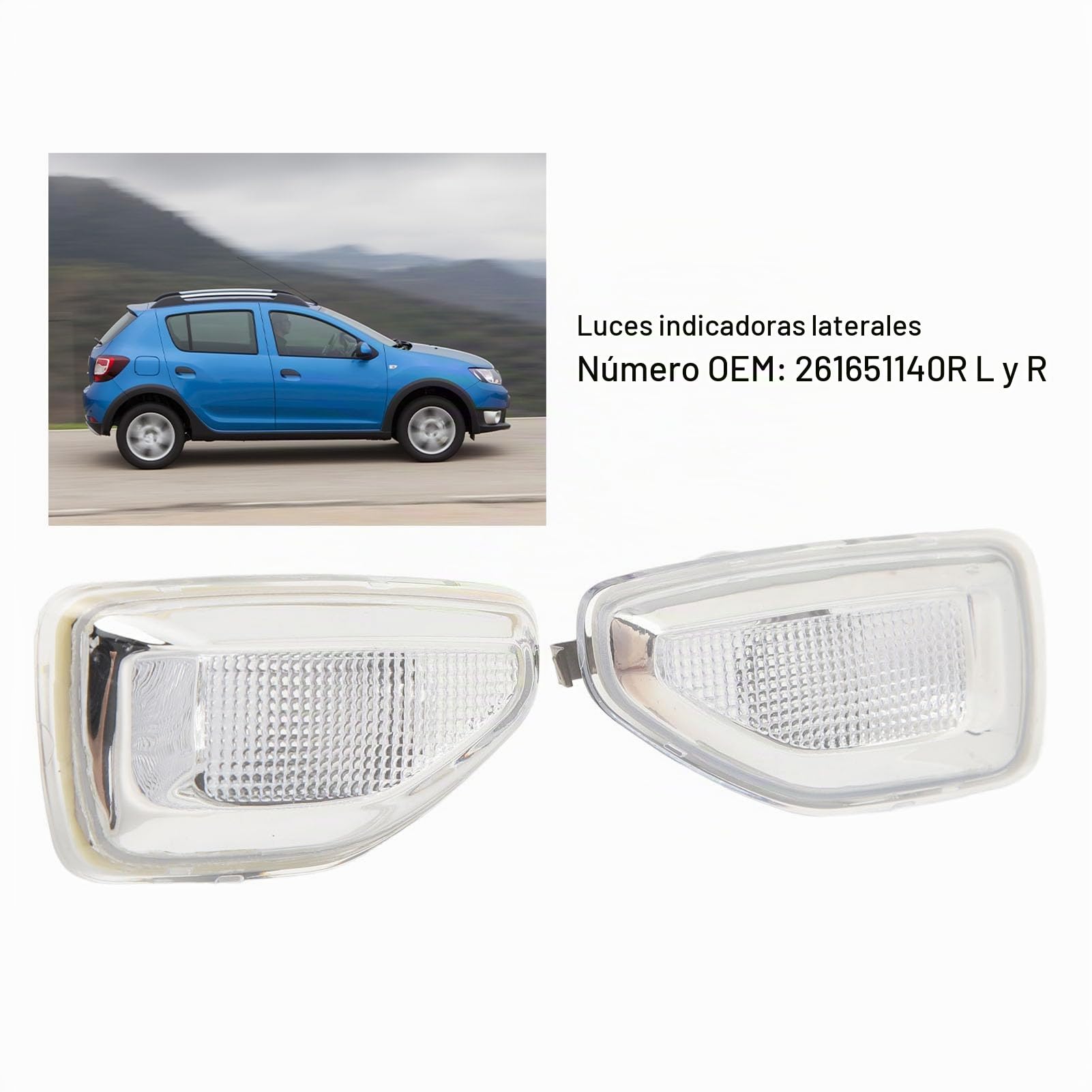 Akozon Lámpara de Posición Lateral, 261651140R, Luz de Señal de sin Reemplazo de Bombilla para Dacia Sandero Stepway MK2 Pre - Facelift