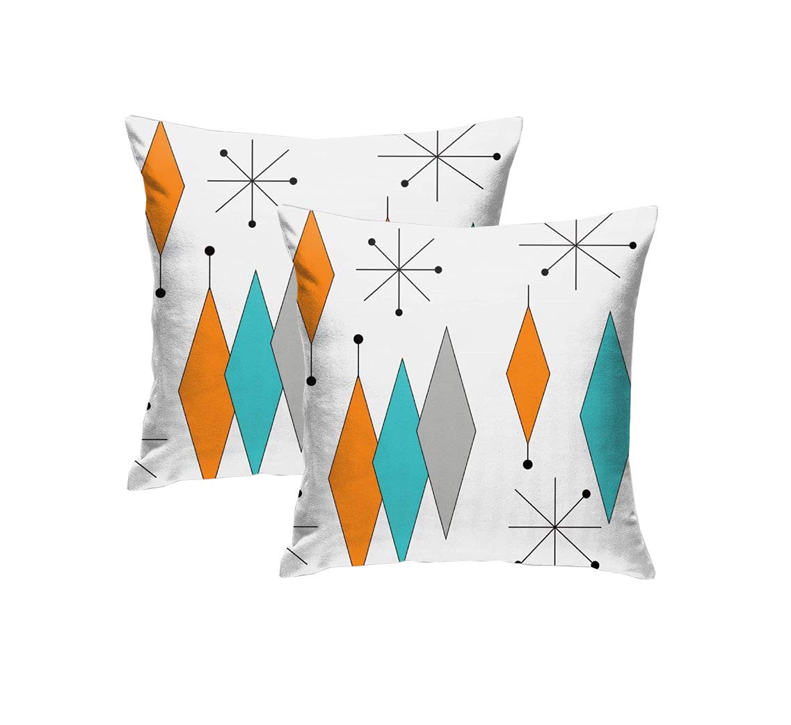 Just Contempo Set Di 2 Federe Per Cuscini 45x45 Cm, Turchese, Stile Midcentury, Con Cerniera Nascosta, Morbide, Per Divano E Letto