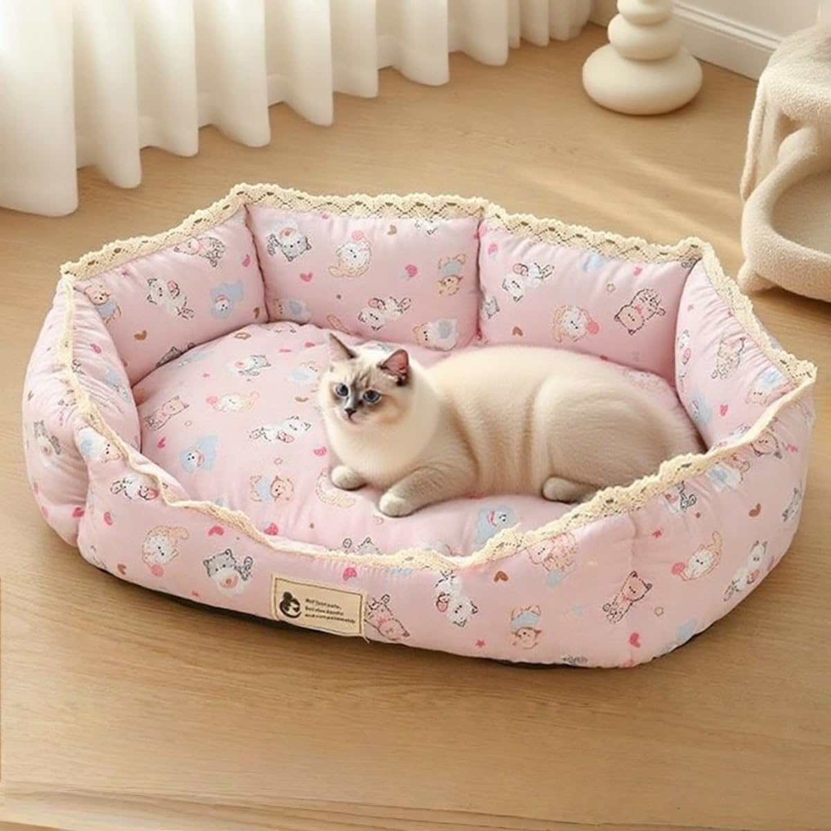 Odot Dog Bed Washable Rectangle Pet Bed for Small Medium Large Size Dogs Cats, Soft Comfort Calming Warming Pet Cushion Indoor for Puppy Kitten with Non-Slip Bottom (Pink,XL 70X50cm)