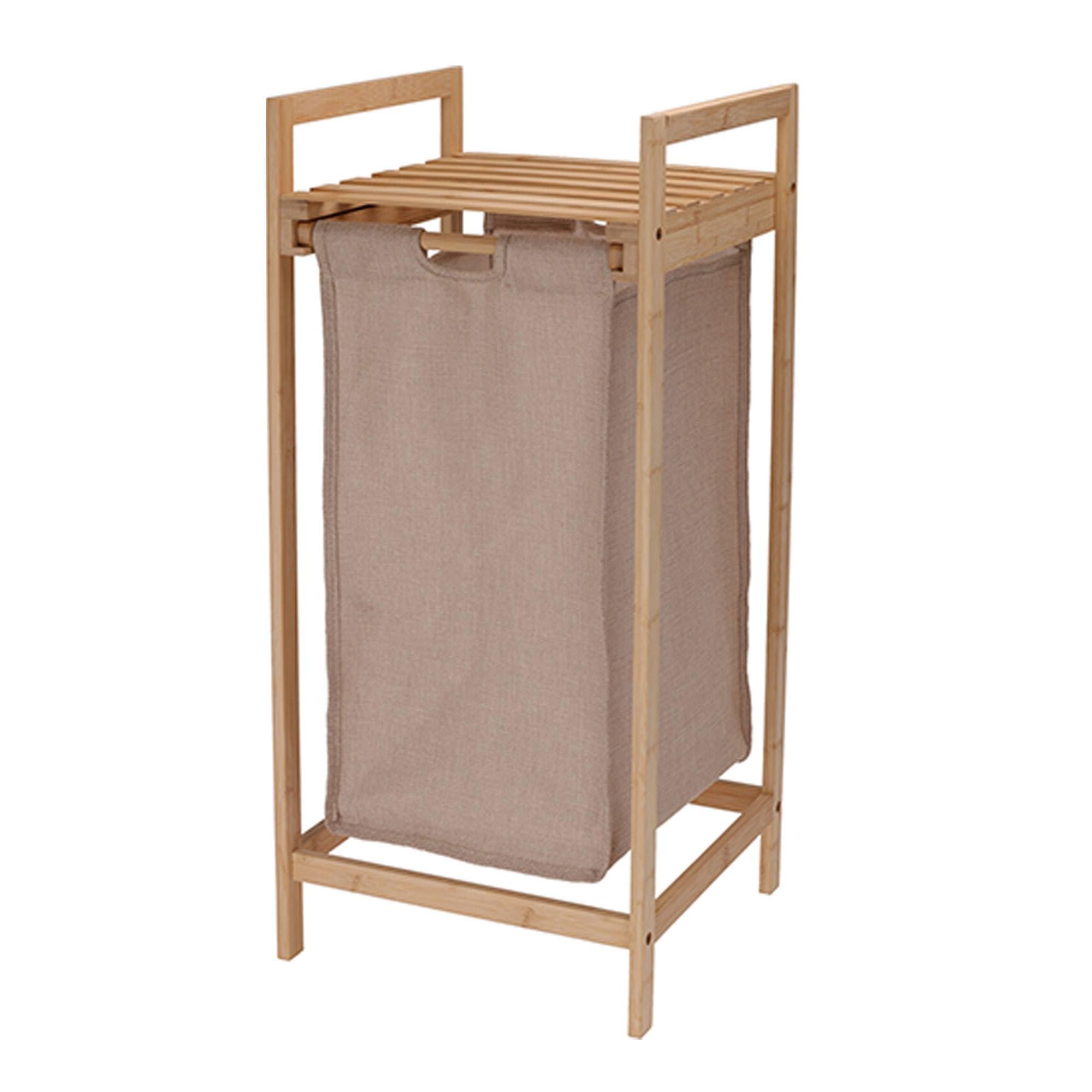 Well Home Mobiliario & Decoración Sandfarben Well Home Wäschekorb Aus Bambus Mit Ablage 33 X 33 X 73 Cm