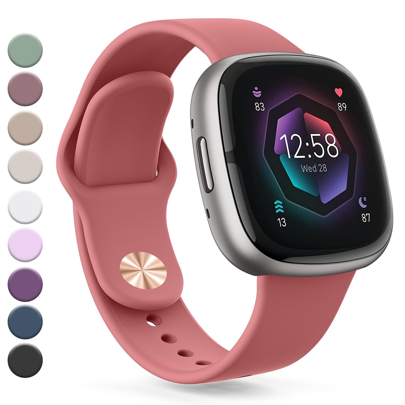 Vanjua Band Compatible with Fitbit Sense 2 / Sense Bands, Fitbit Versa 4 / Versa 3 Bands Women Men, Soft Silicone Replacement Strap for Fitbit Sense 2 / Versa 4 Smart Watch (Small, Coral Red)