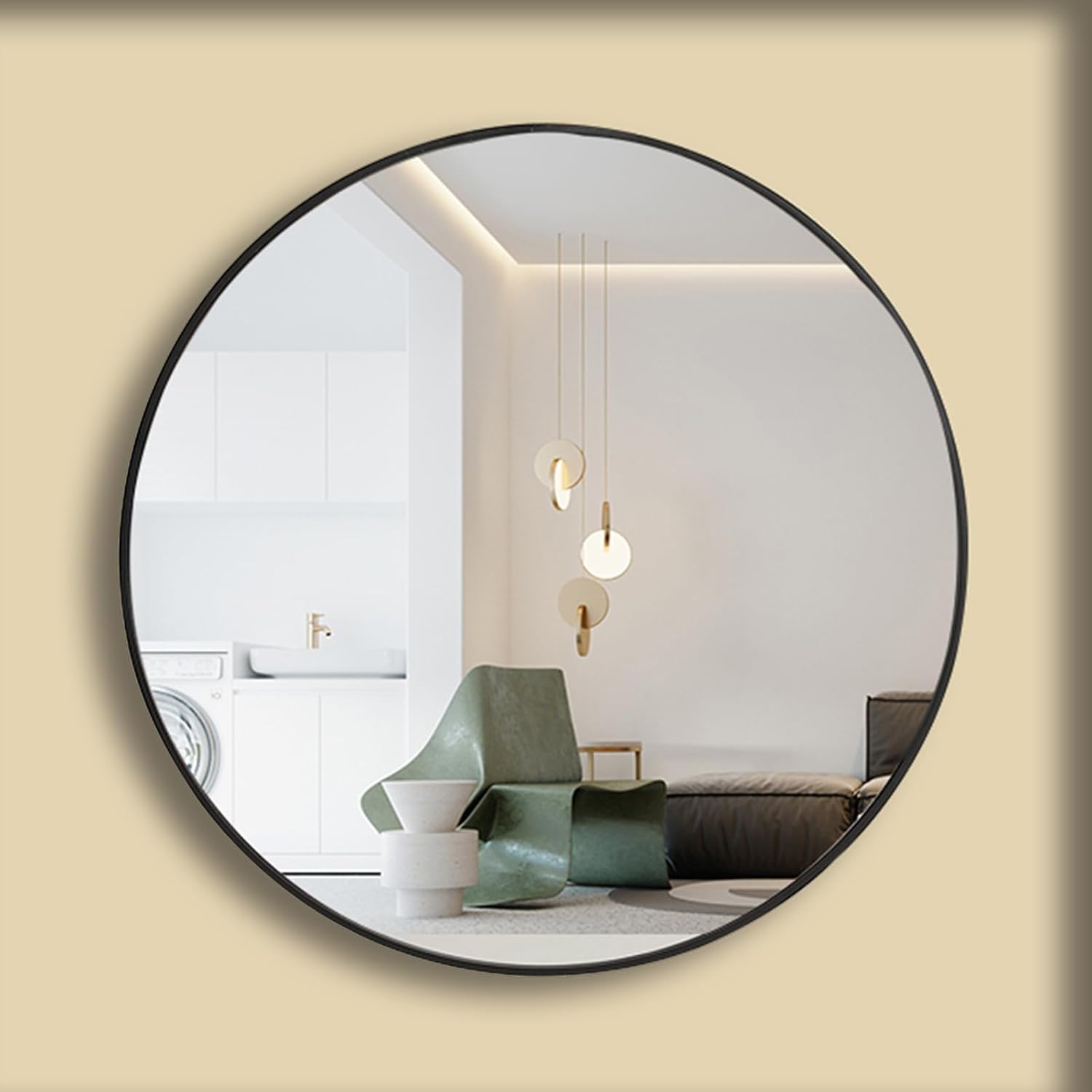 50cm Round Mirror, Circle Hanging Wall Mirror, Gold Brushed Frame Wall Mirror for Bathroom, Bedroom, Living Room, Door Etc(Size:40X40CM,Color:Black)