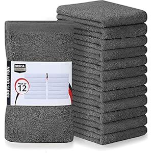 Utopia Towels Kitchen Bar Mops, Pack of 12, 16 by 19 Inches, 100% Cotton Super Absorbent Grey Towels, Multi-Purpose Cleaning Towels for Home and Kitchen Bars